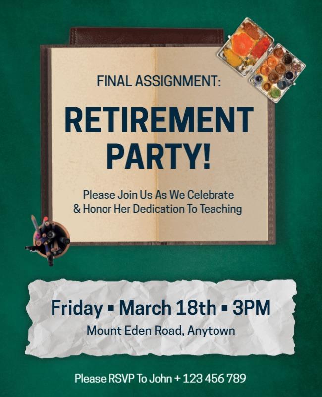 Teacher Retirement Celebration Party Flyer Template