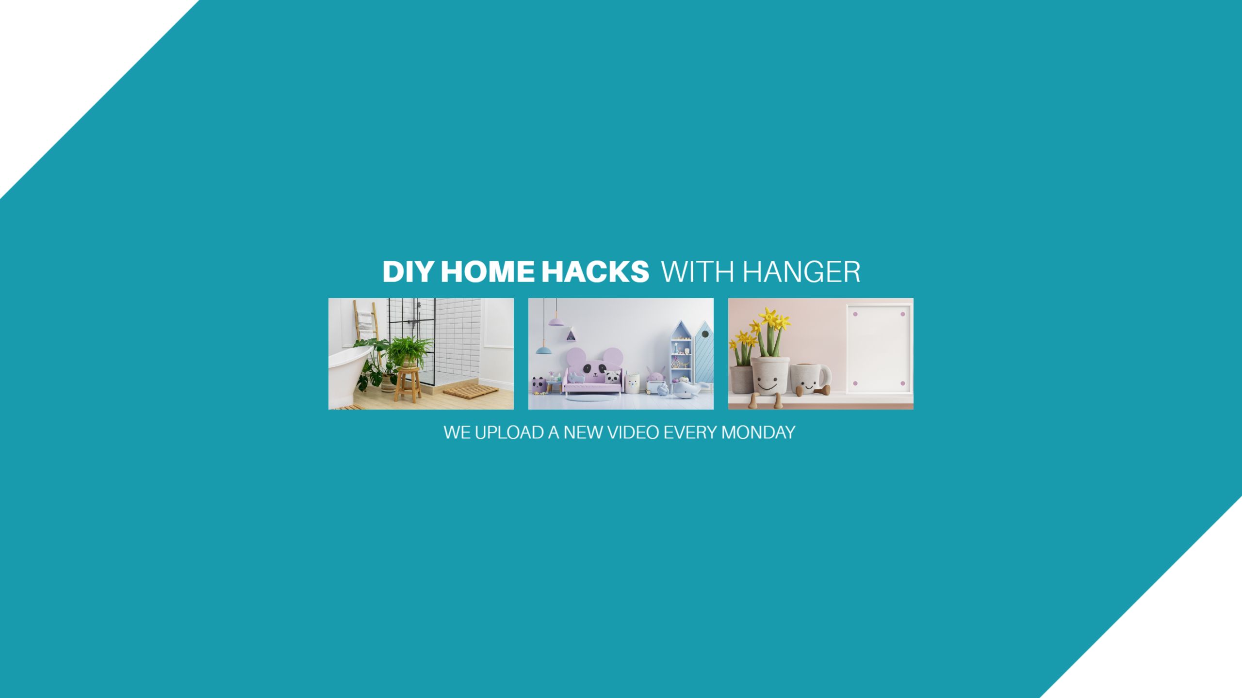 Teal Background with DIY Home Hacks and Tips YouTube Banner Template
