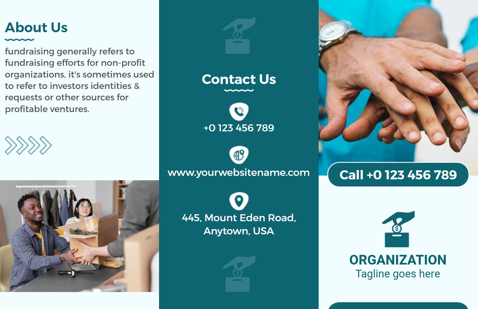 Teal Fundraising Volunteer and Donation Process Brochure Template