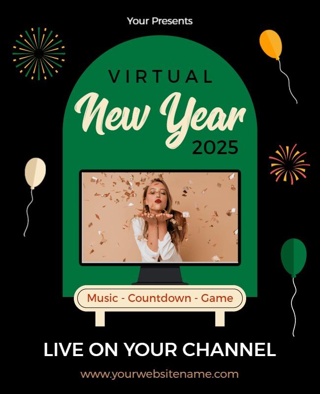 Teal Green New Year Flyer Template