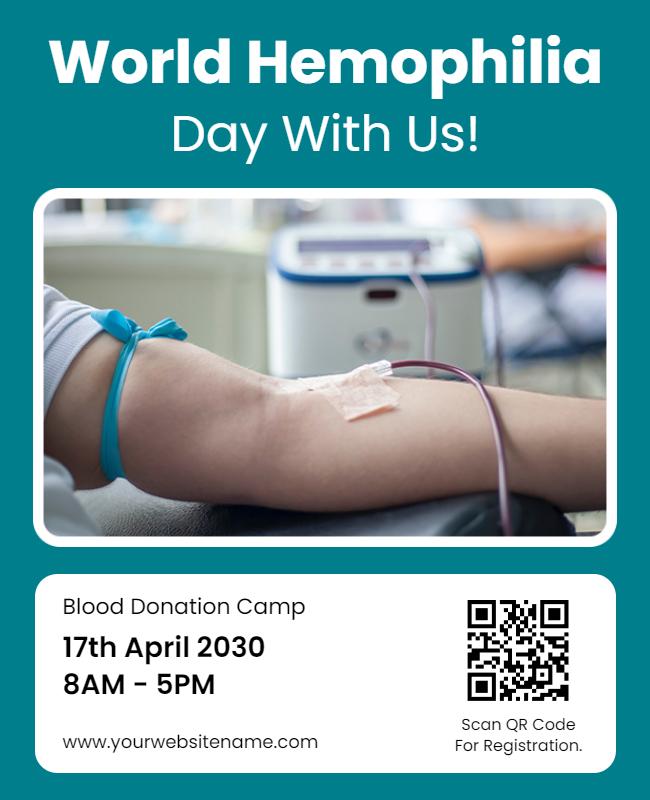 Teal Modern Blood Donation Camp for Hemophilia Awareness Poster Template