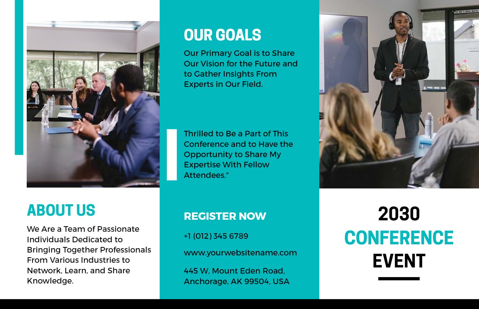 Teal Modern Conference Networking and Expert Insights Brochure Template