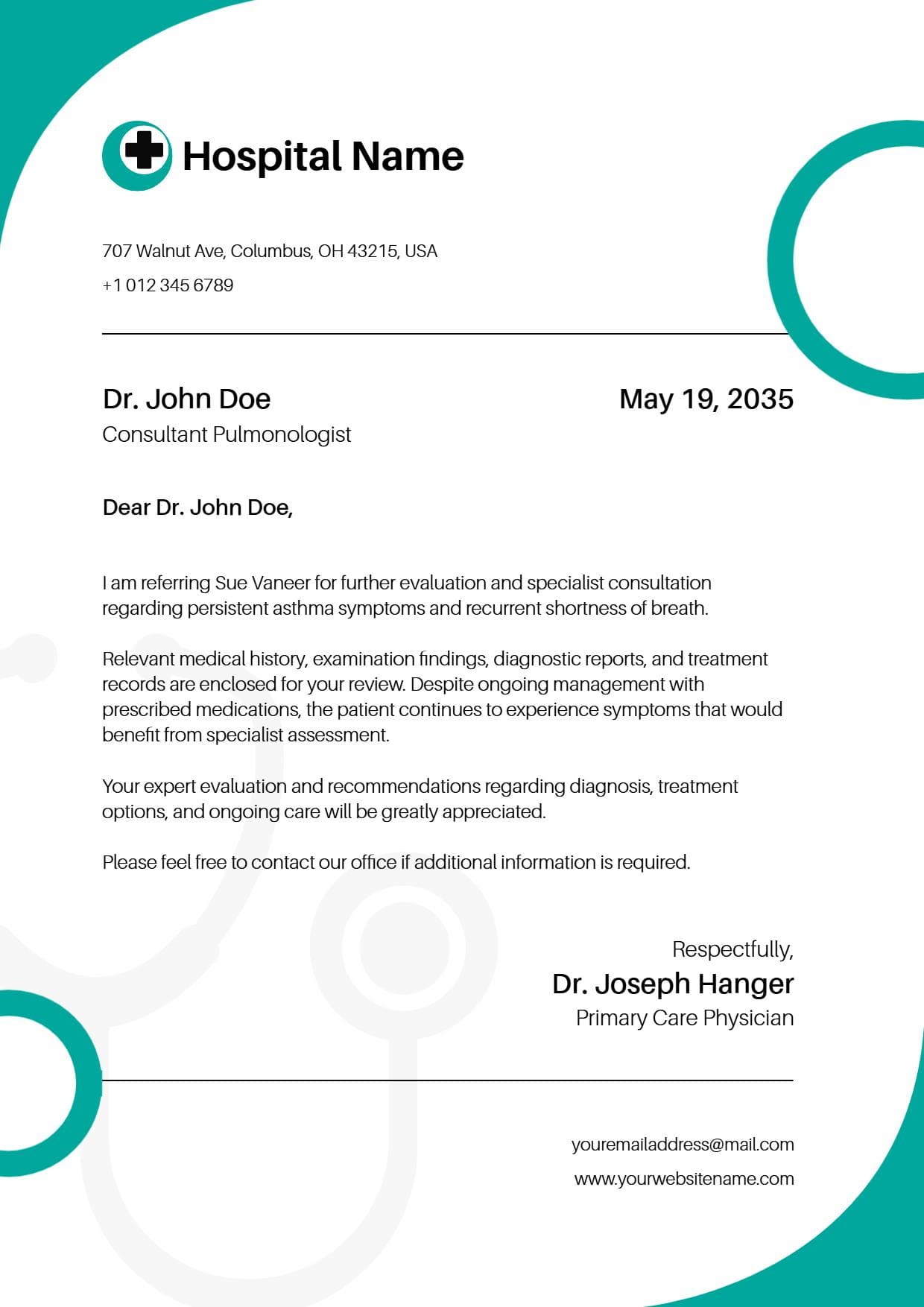 Teal Modern Doctor Referral Letterhead Template