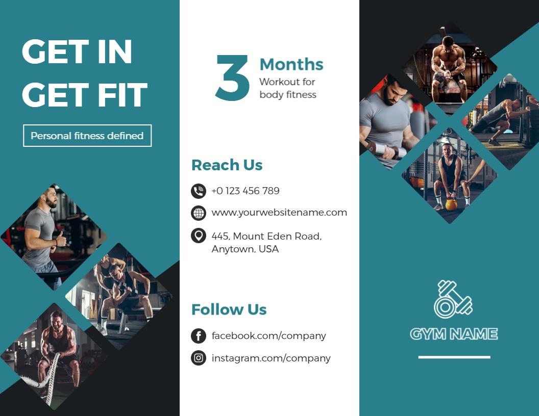 Teal Modern Gym Workout Plan and Membership Brochure Template
