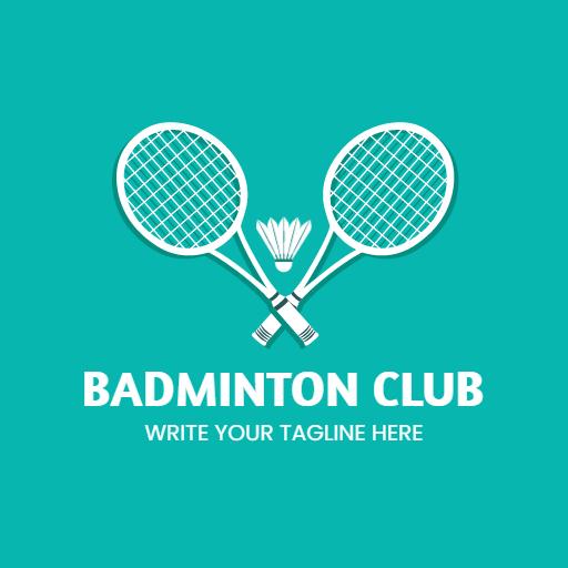 Teal Themed Badminton Club Design Showcasing Rackets Logo Template