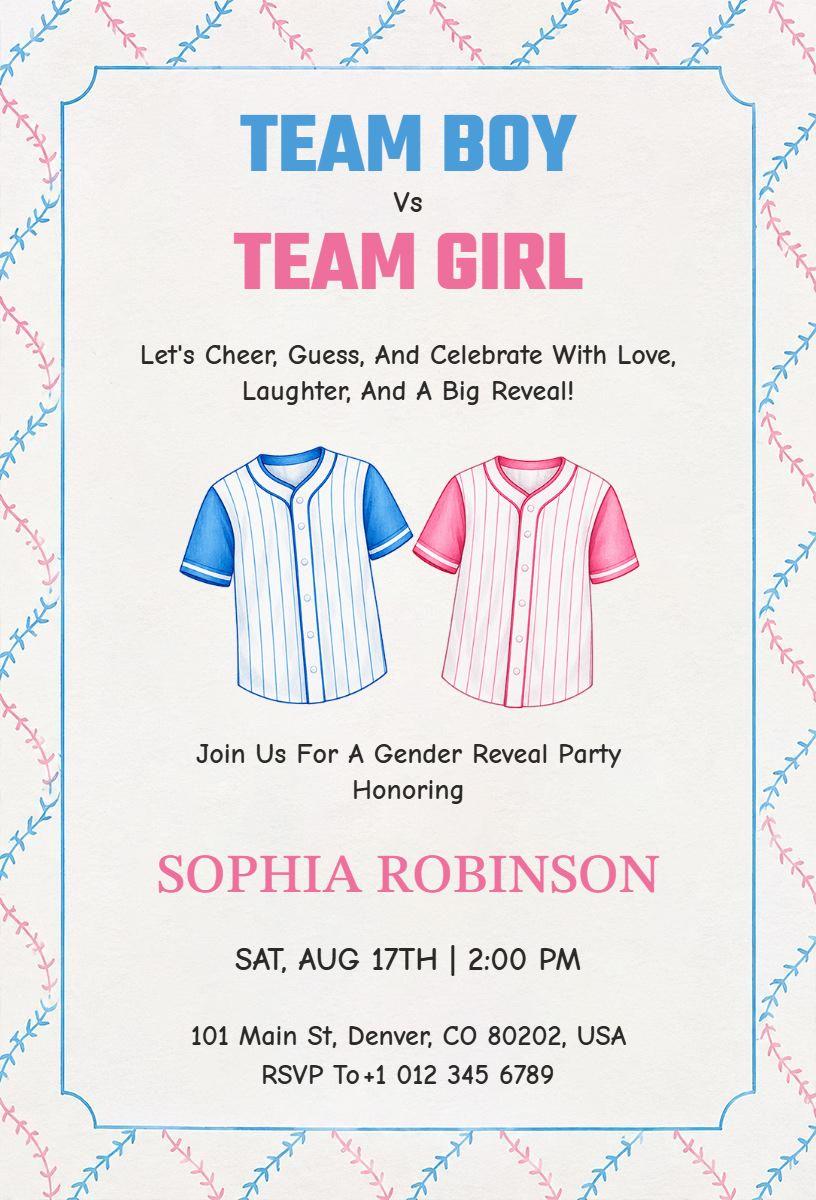 Team Boy Vs Team Girl Gender Reveal Invitation Template