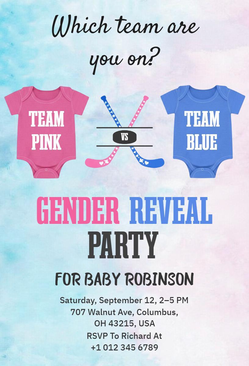 Team Pink vs Blue Fun Gender Reveal Invitation Template