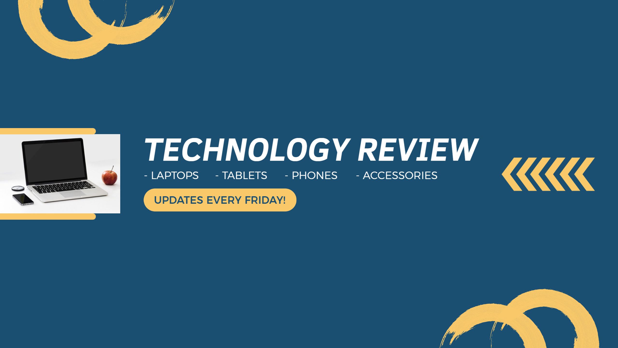 Tech Review with Blue Background and Gold Accents YouTube Banner Template