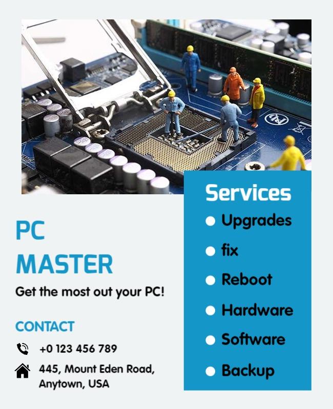 Technical Blue PC Repair Services Poster Template