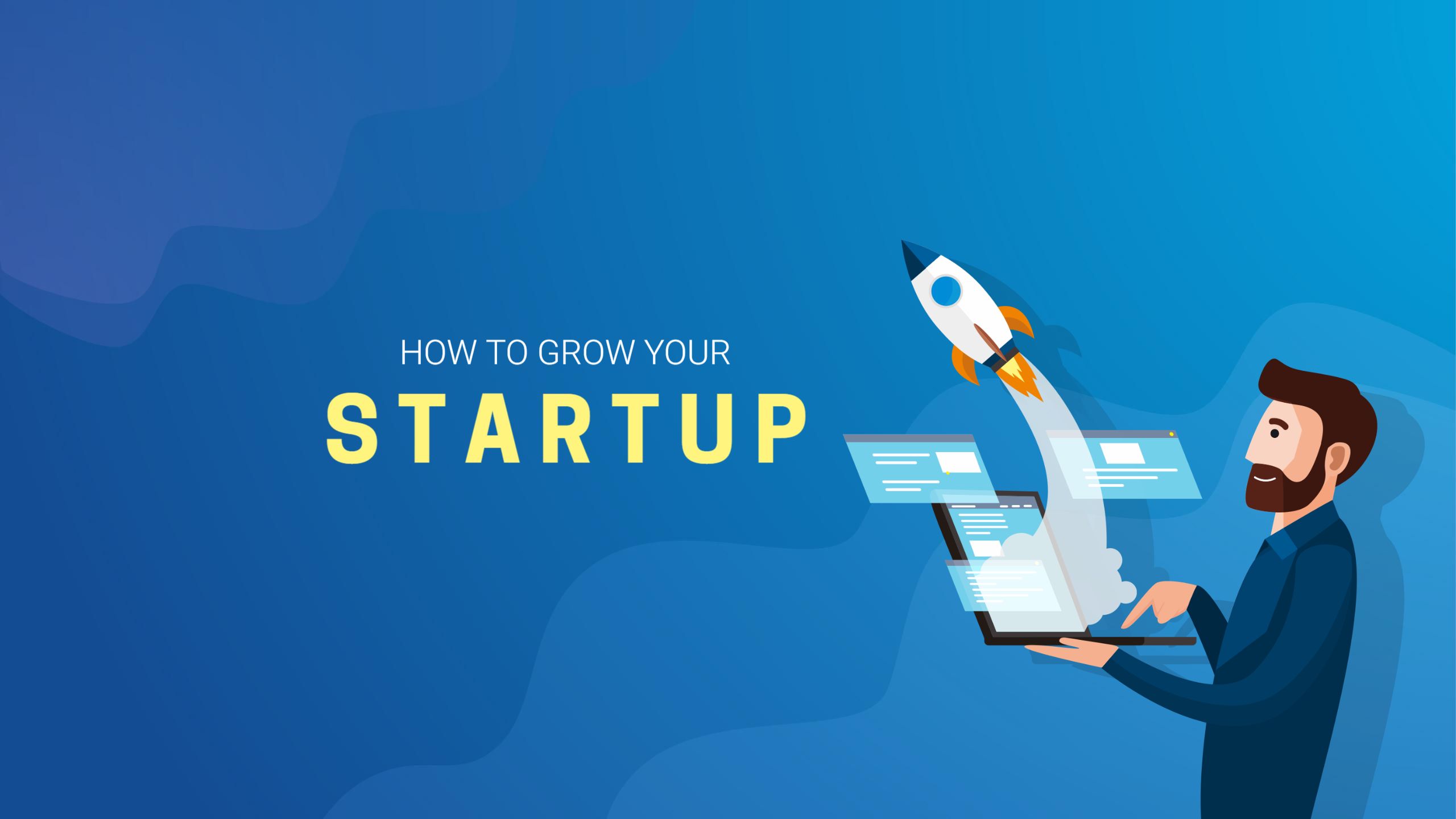 Technology Growth Launch with Rocket and Blue Background YouTube Banner Template