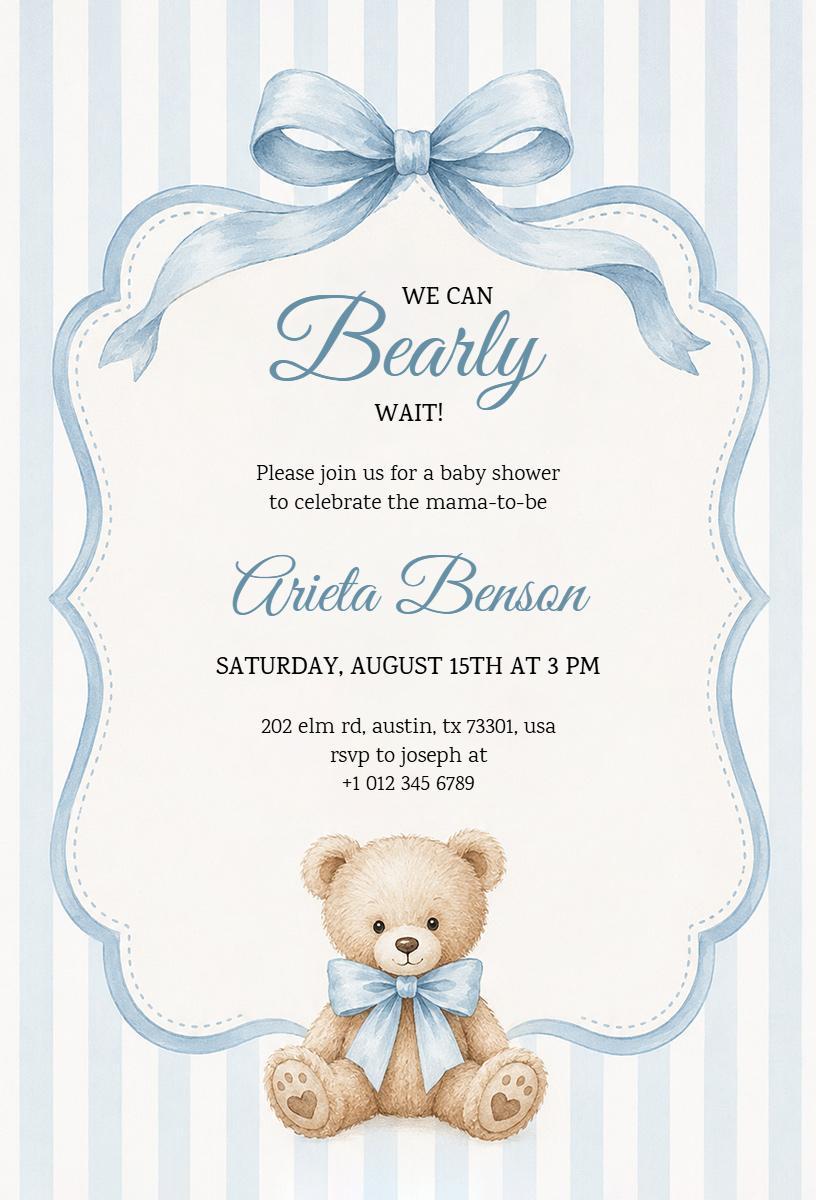 Teddy Bear Themed Baby Shower Celebration Invitation Template