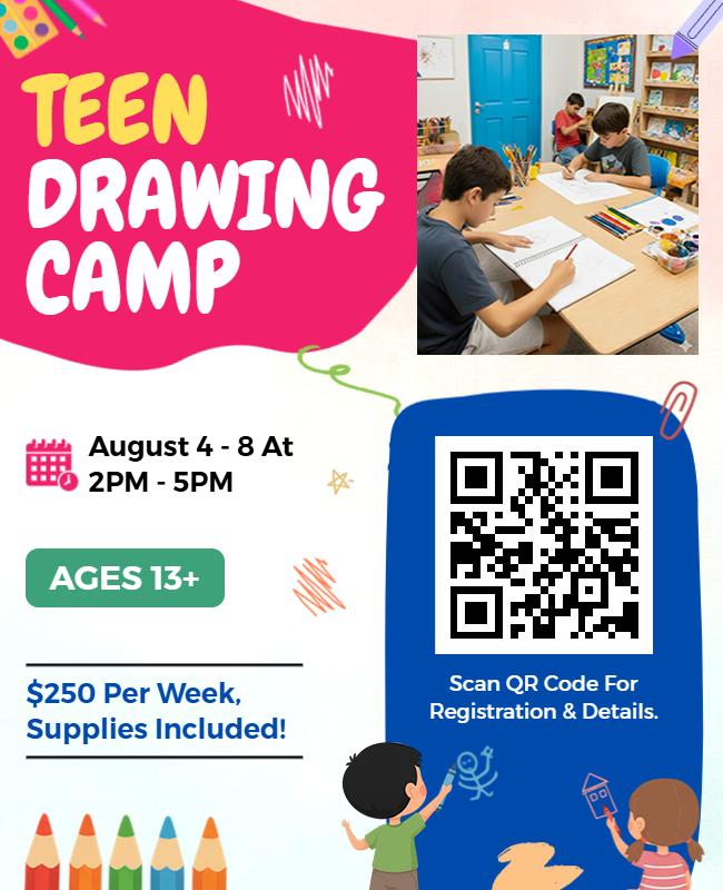 Teen Art Drawing Camp Promotional Flyer Template