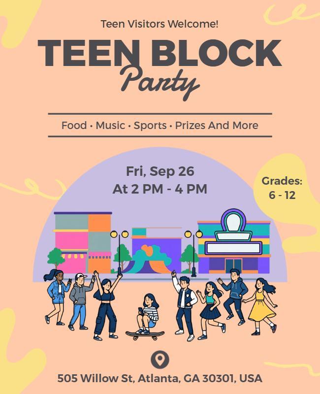 Teen Block Party Event Poster Template