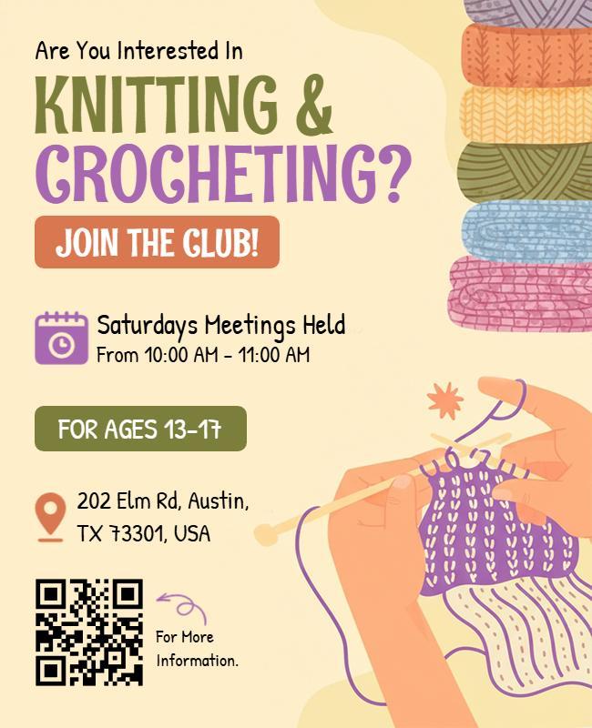 Teen Knitting and Crocheting Club Flyer Template