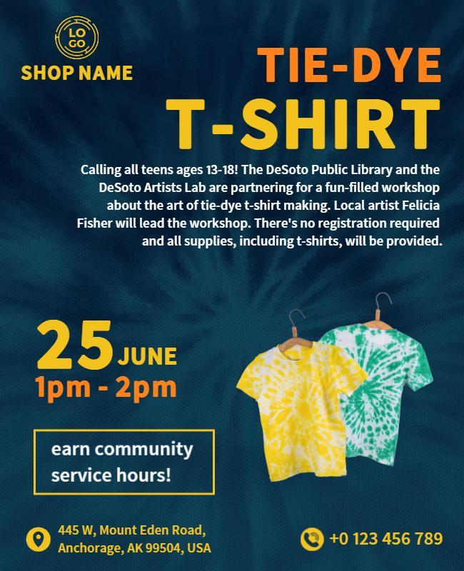 Teen Tie Dye T Shirt Workshop Flyer Template