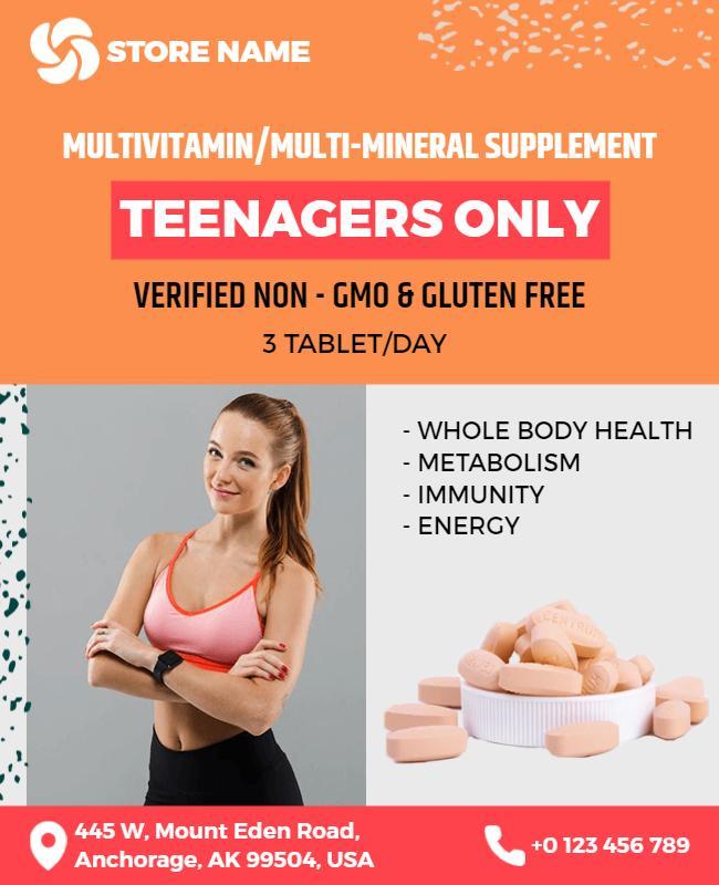 Teenagers Multivitamin Supplement Promotional Flyer Template