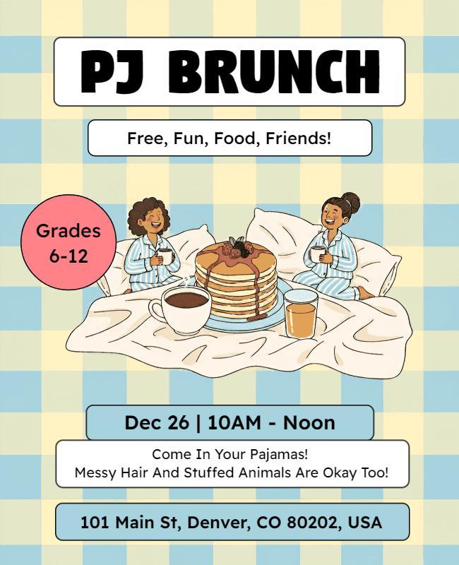 Teens Pajama Party Brunch Invitation Flyer Template