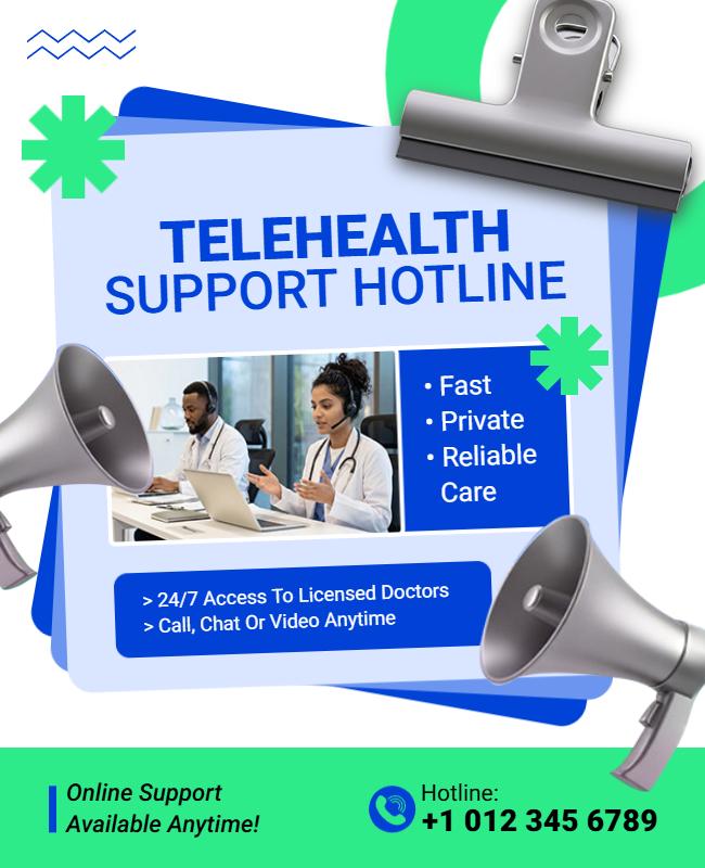 Telehealth Support Hotline Flyer Template