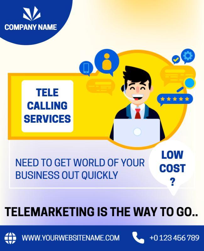 Professional Blue Telemarketing Services Promotional Flyer Template