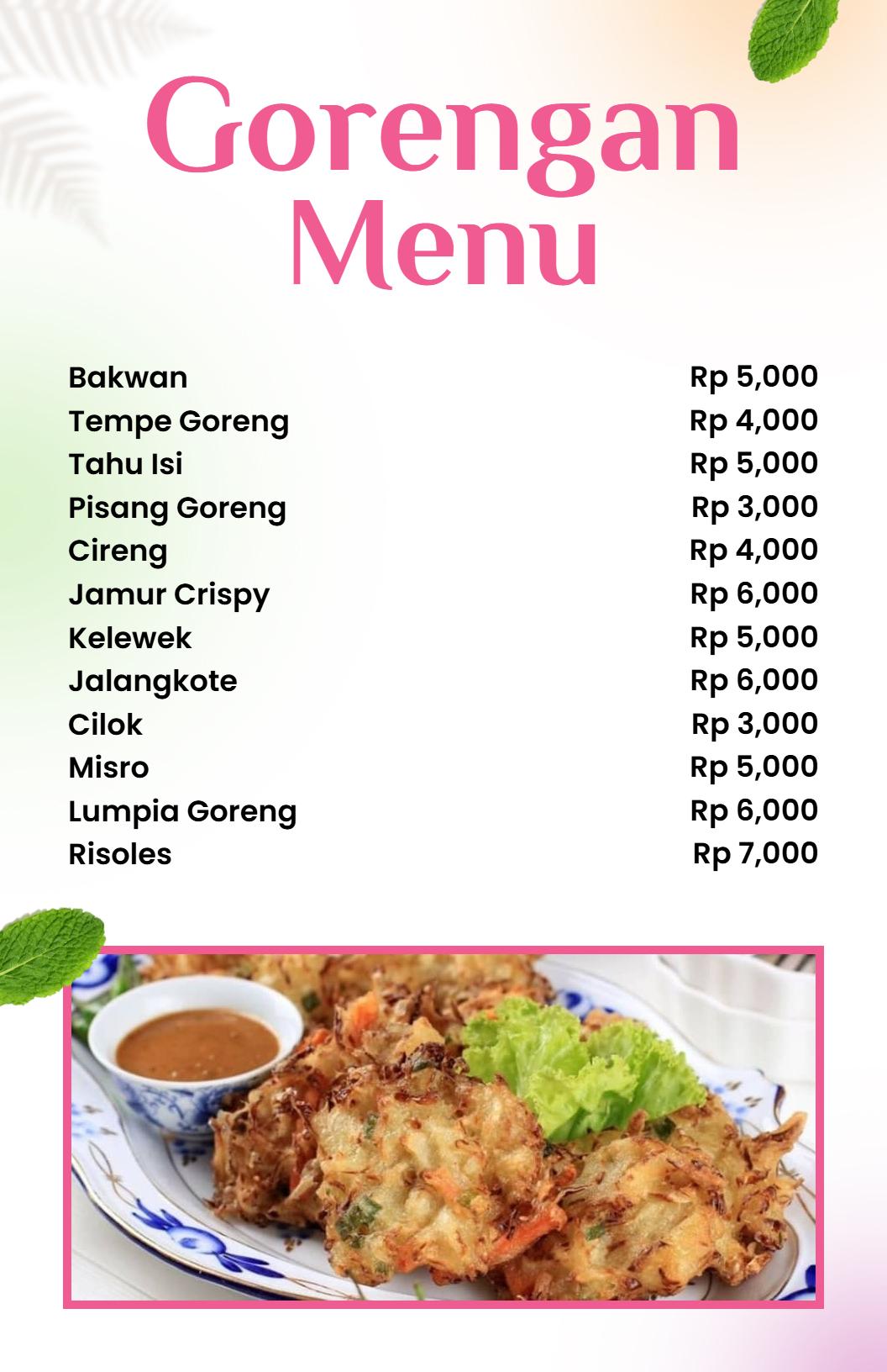 Tema Pastel Modern Untuk Templat Menu Gorengan Autentik