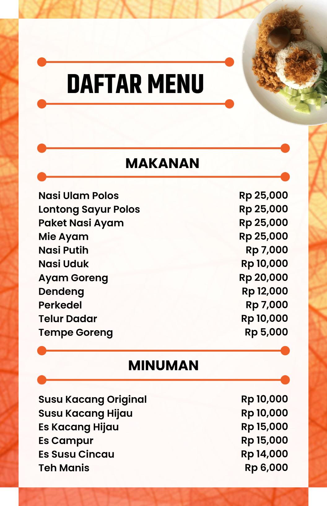 Templat Daftar Menu Indonesia Sederhana Oranye Dan Putih