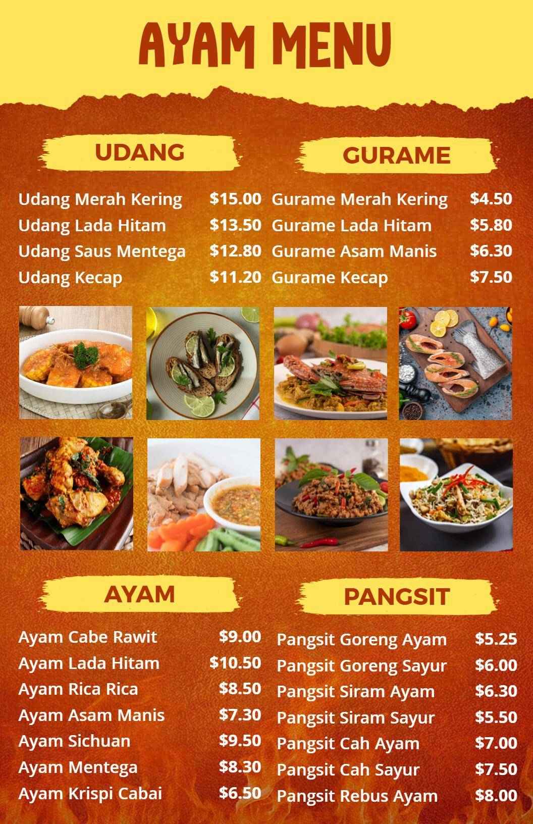 Templat Menu Ayam Dan Gurame Tradisional Indonesia