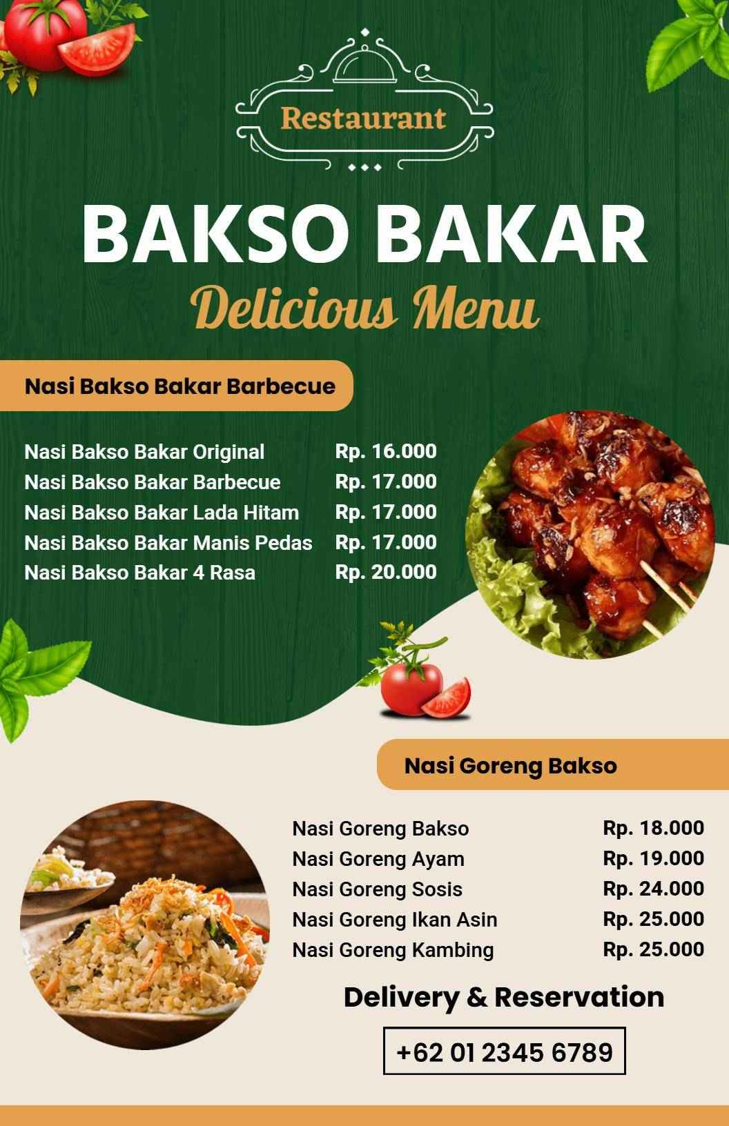 Templat Menu Bakso Bakar Tekstur Kayu Tradisional