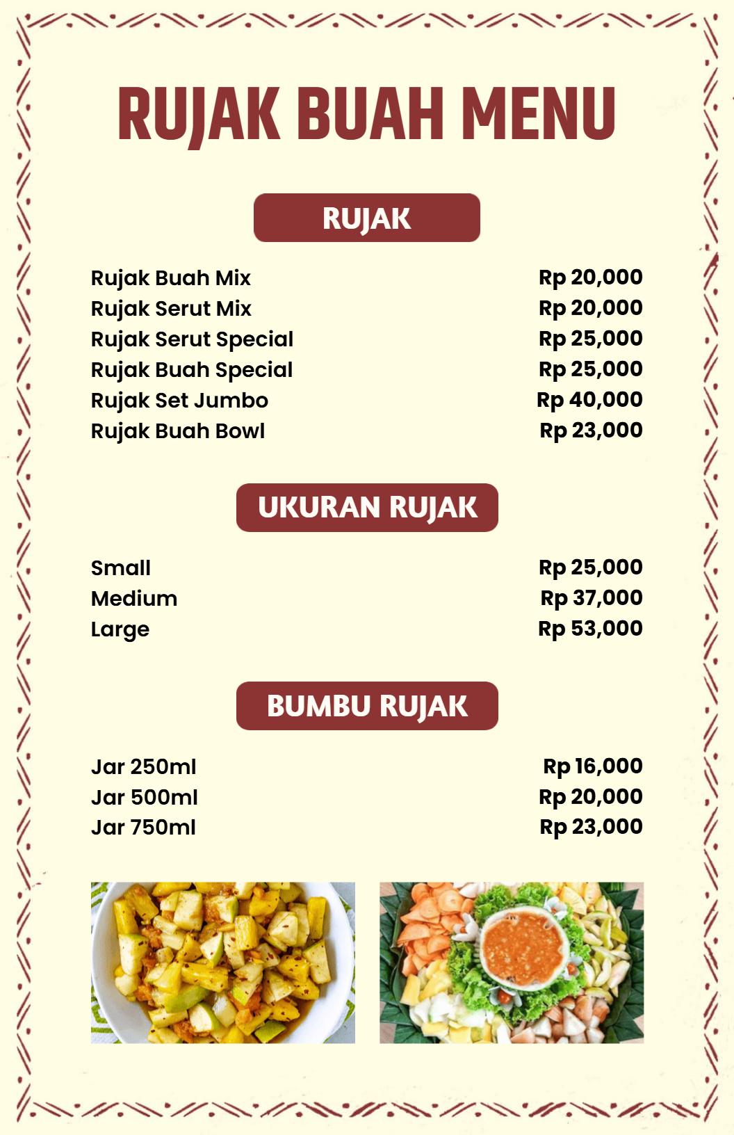 Templat Menu Buah Rujak Indonesia Artisan Beige