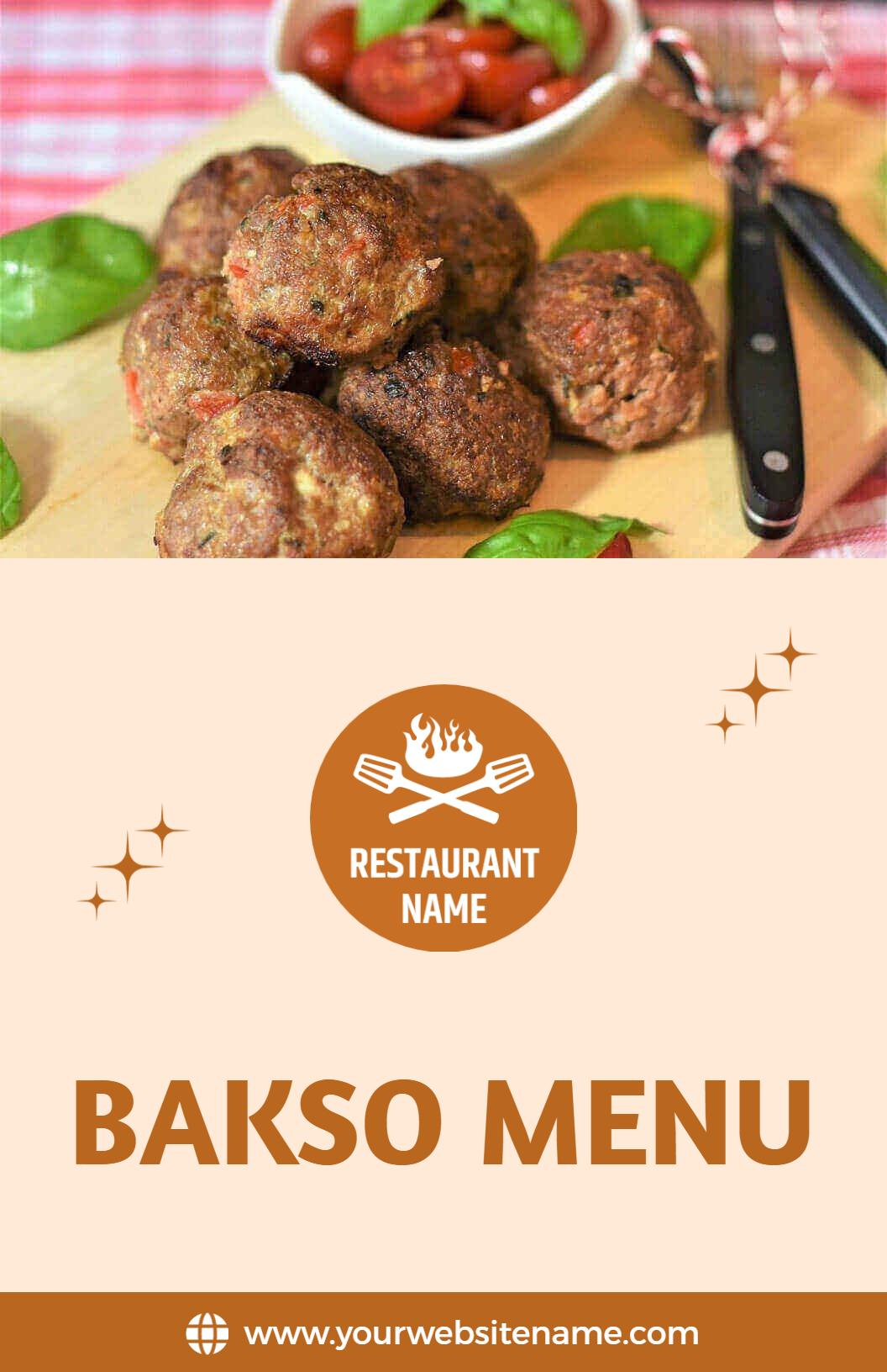 Templat Menu Camilan Dan Bakso Kontemporer Bernuansa Cokelat Dan Krem