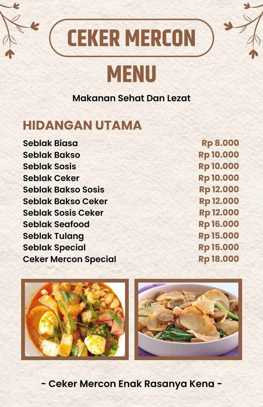 Templat Menu Ceker Mercon Kuliner Tradisional Rustic Beige