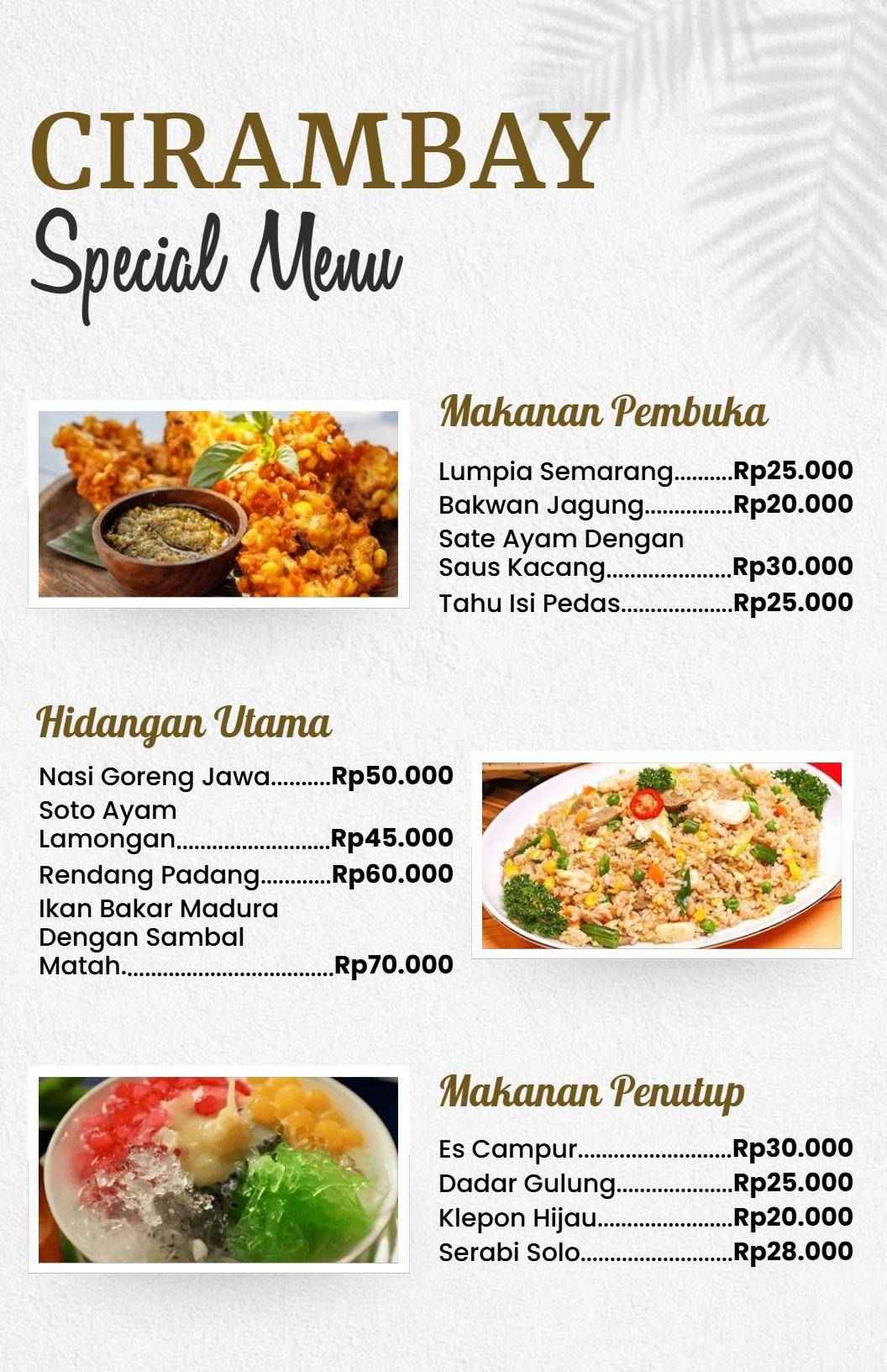 Templat Menu Cirambay Masakan Indonesia Modern