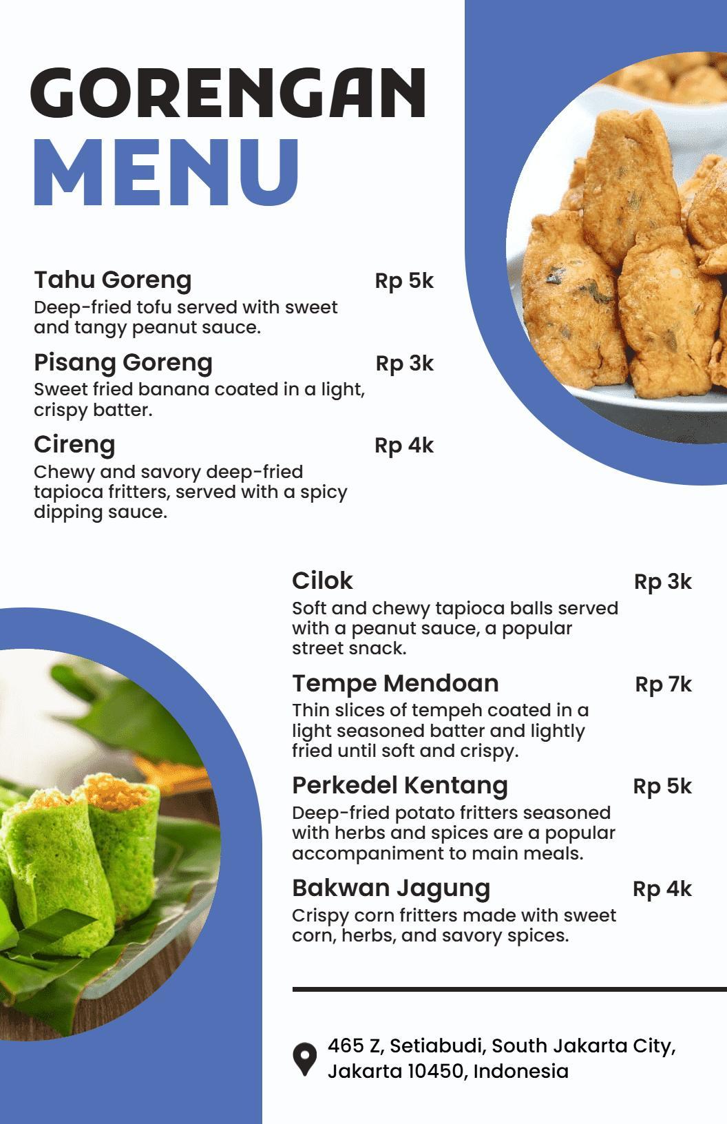 Templat Menu Gorengan Tapioka Dan Tempe Mendoan Gurih