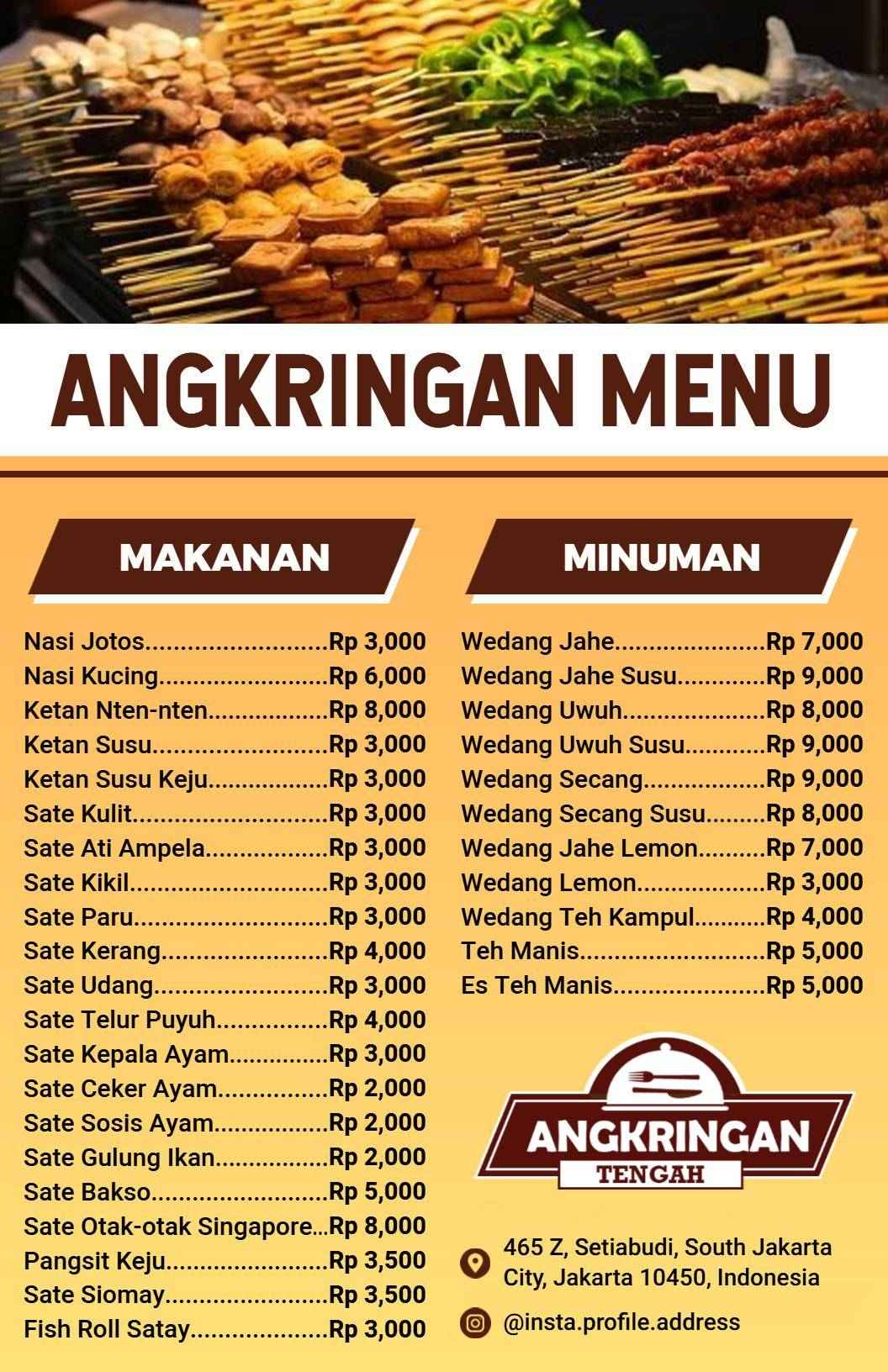 Templat Menu Hidangan Kuliner Tradisional Angkringan Dengan Nuansa Warna Hangat