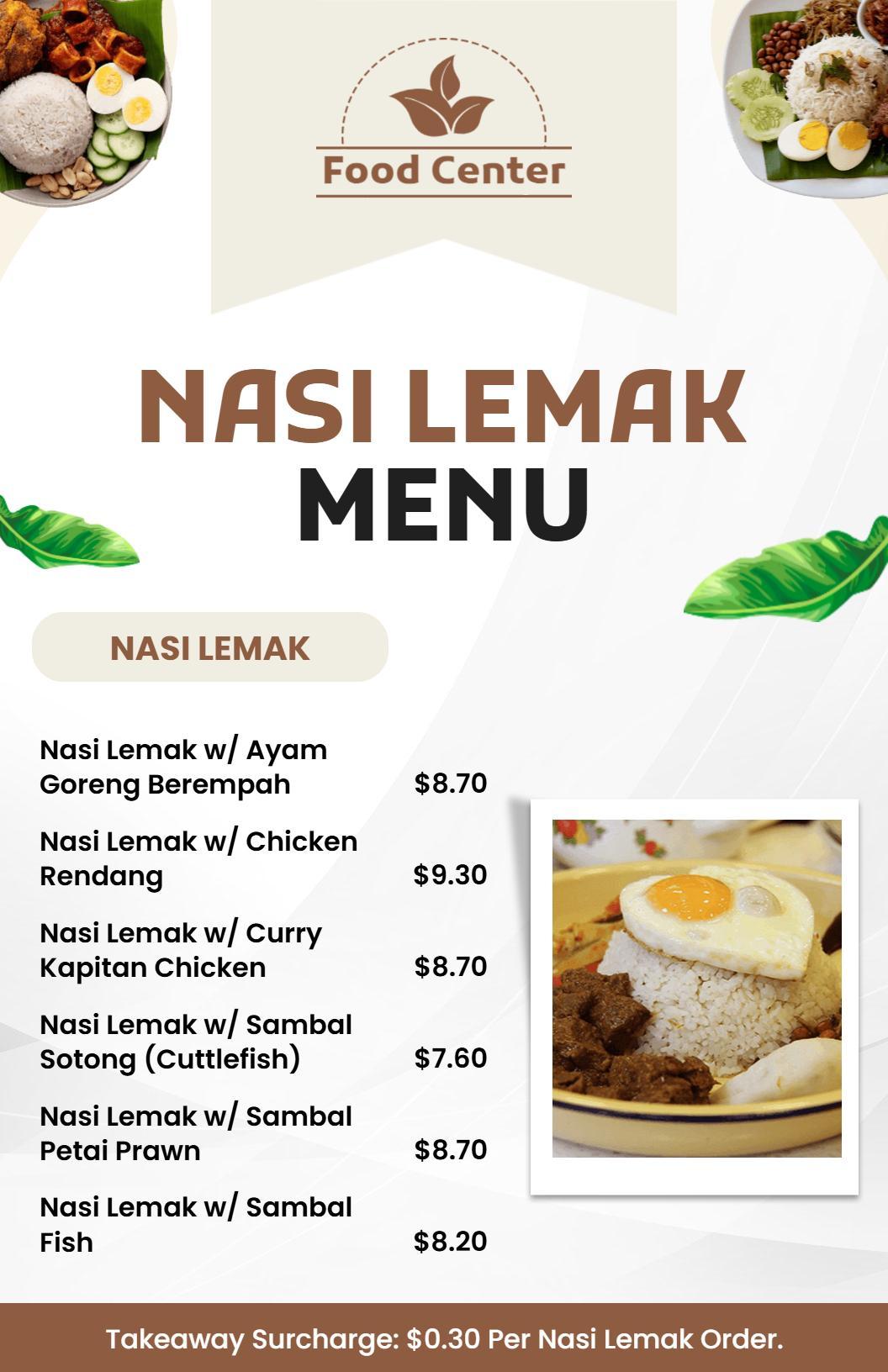 Templat Menu Hidangan Nasi Lemak Coklat Dan Hijau Minimalis