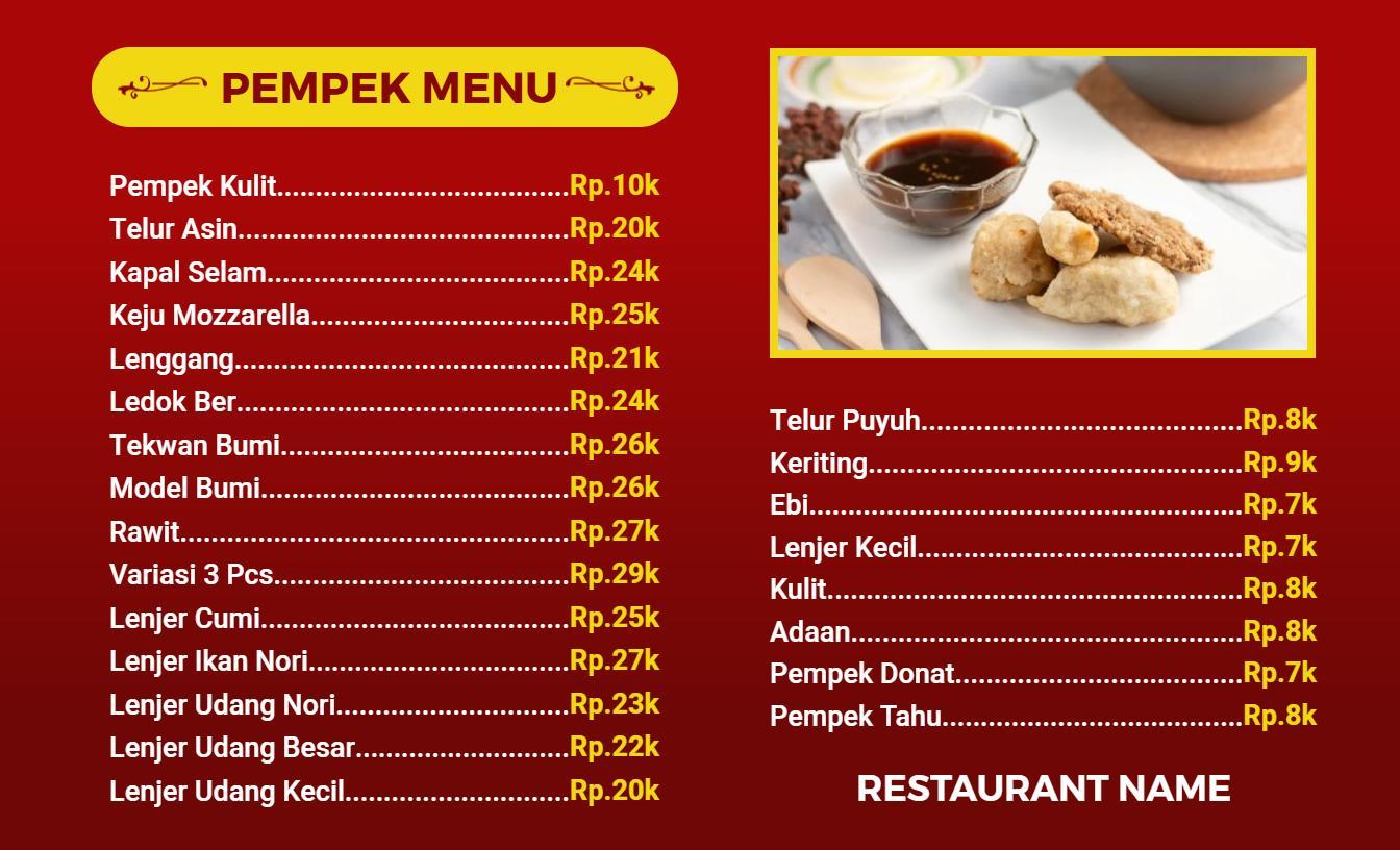 Templat Menu Hidangan Pempek Dan Jajanan Tradisional Indonesia