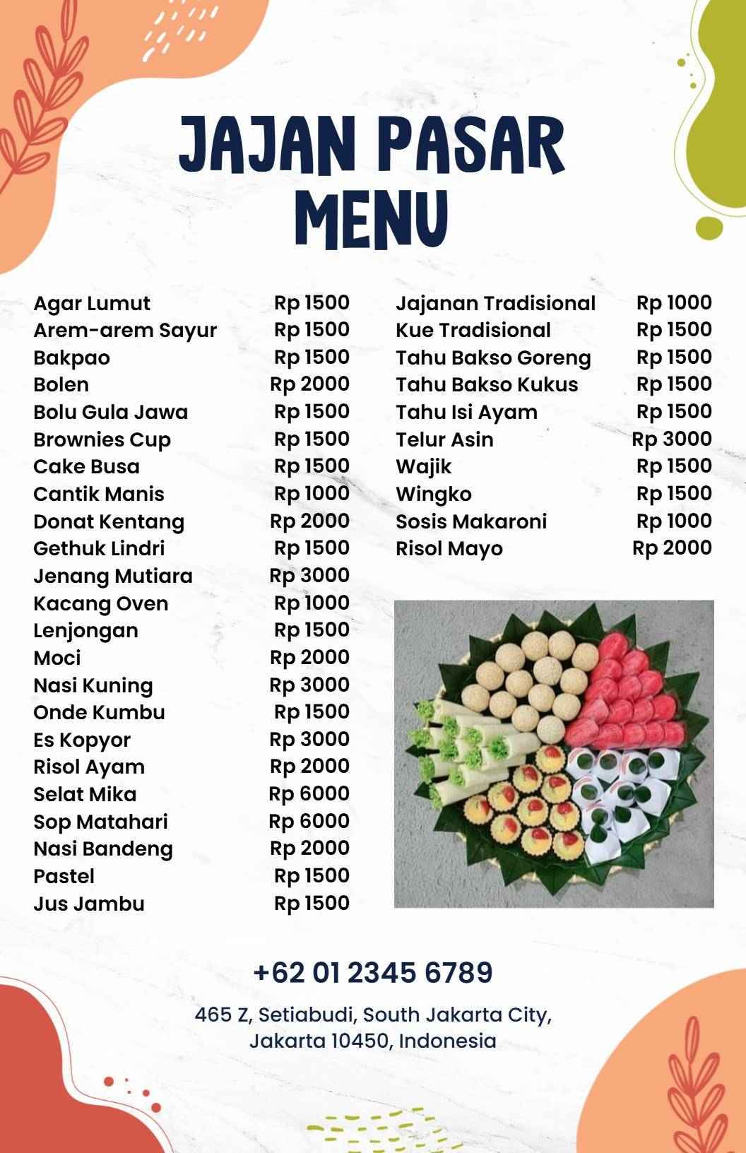 Templat Menu Jajan Pasar Tradisional Latar Belakang Putih Minimalis