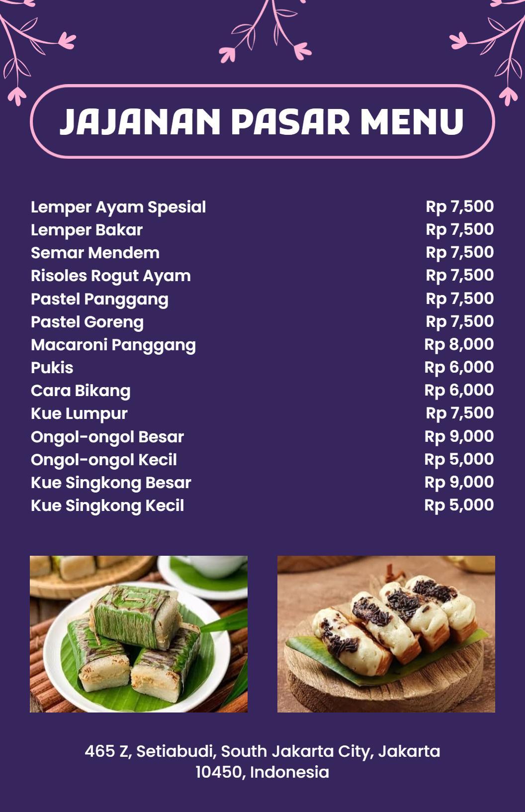Templat Menu Jajanan Pasar Bertema Violet Modern