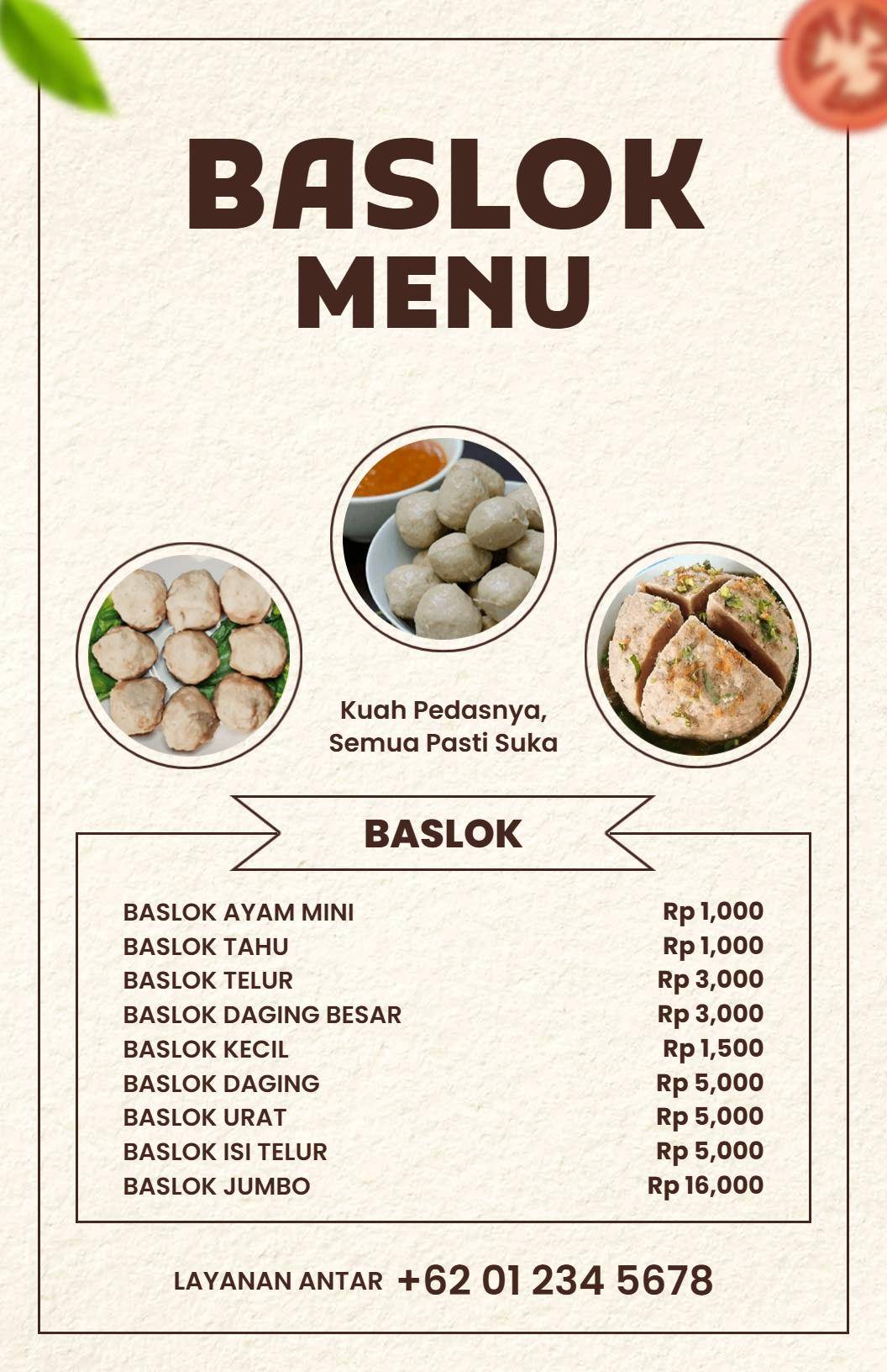 Templat Menu Kuliner Baslok Tradisional Bernuansa Krem Sederhana