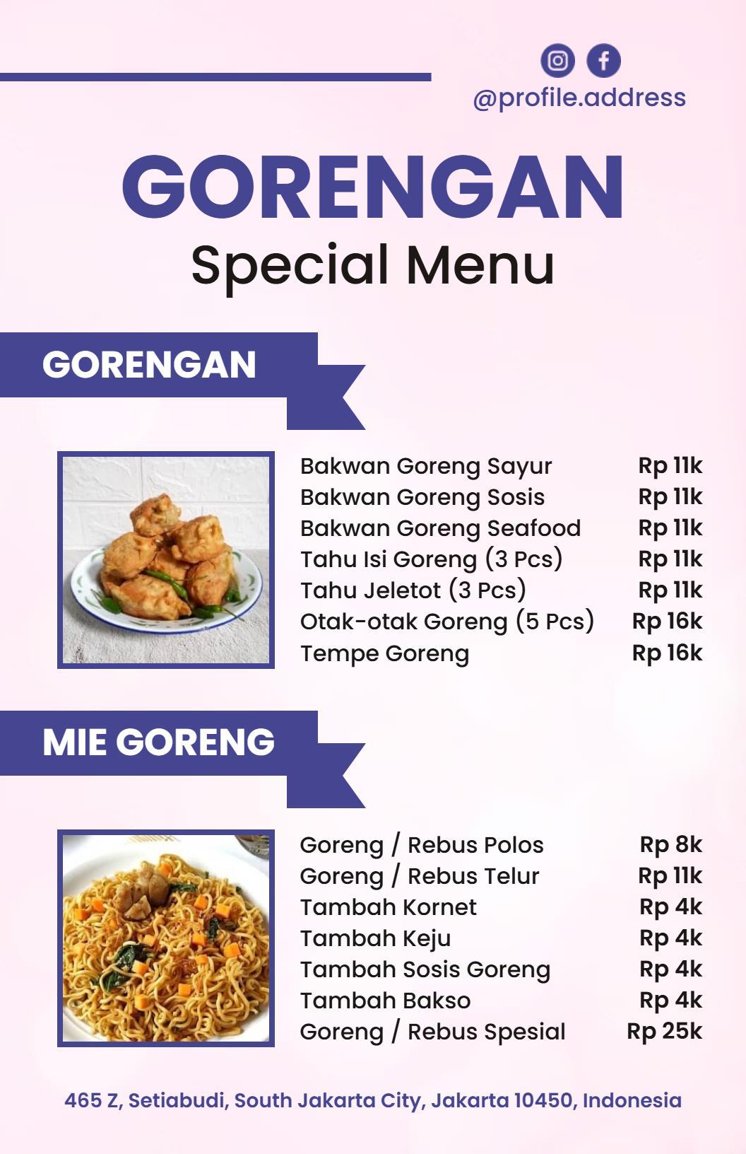 Templat Menu Kuliner Gorengan Minimalis Bertekstur Warna Ungu
