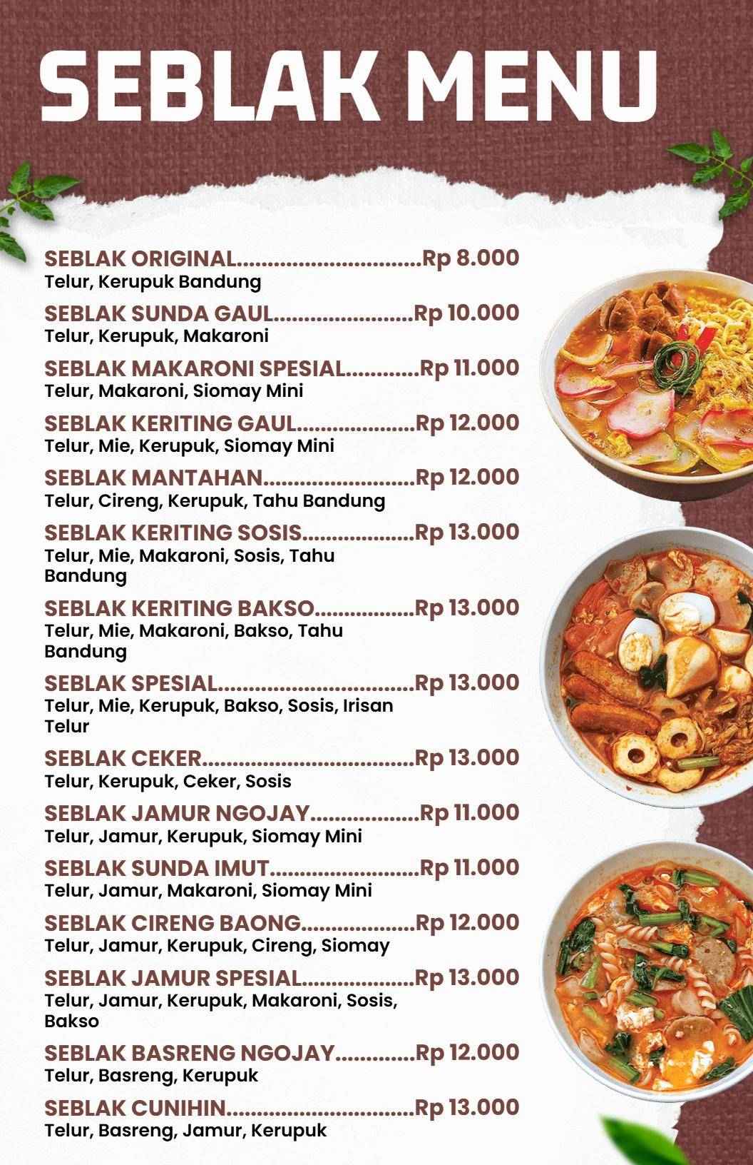 Templat Menu Kuliner Seblak Tradisional Rustic Brown