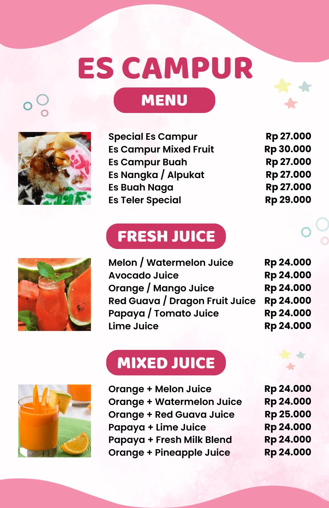 Templat Menu Kustom Es Campur Indonesia Modern Berwarna-Warni