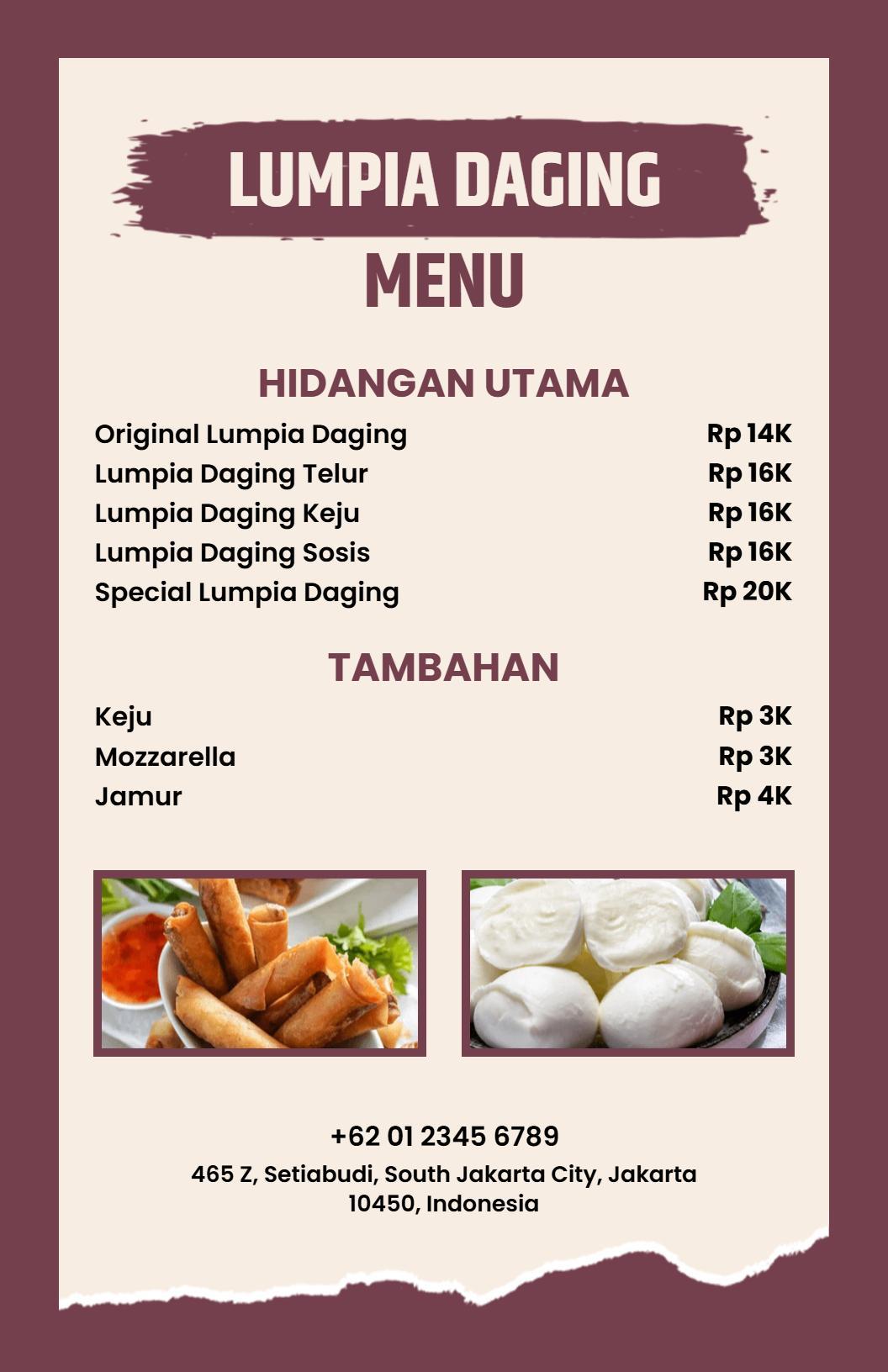 Templat Menu Lumpia Indonesia Dengan Nuansa Klasik Cokelat Dan Krem