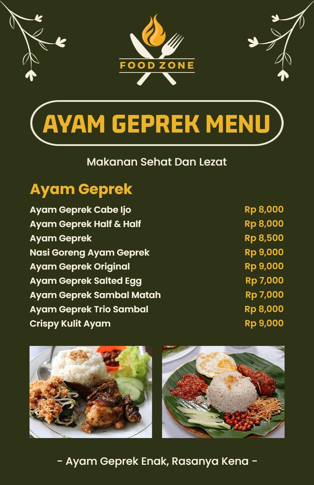 Templat Menu Makan Ayam Geprek Zaitun Kuliner Klasik