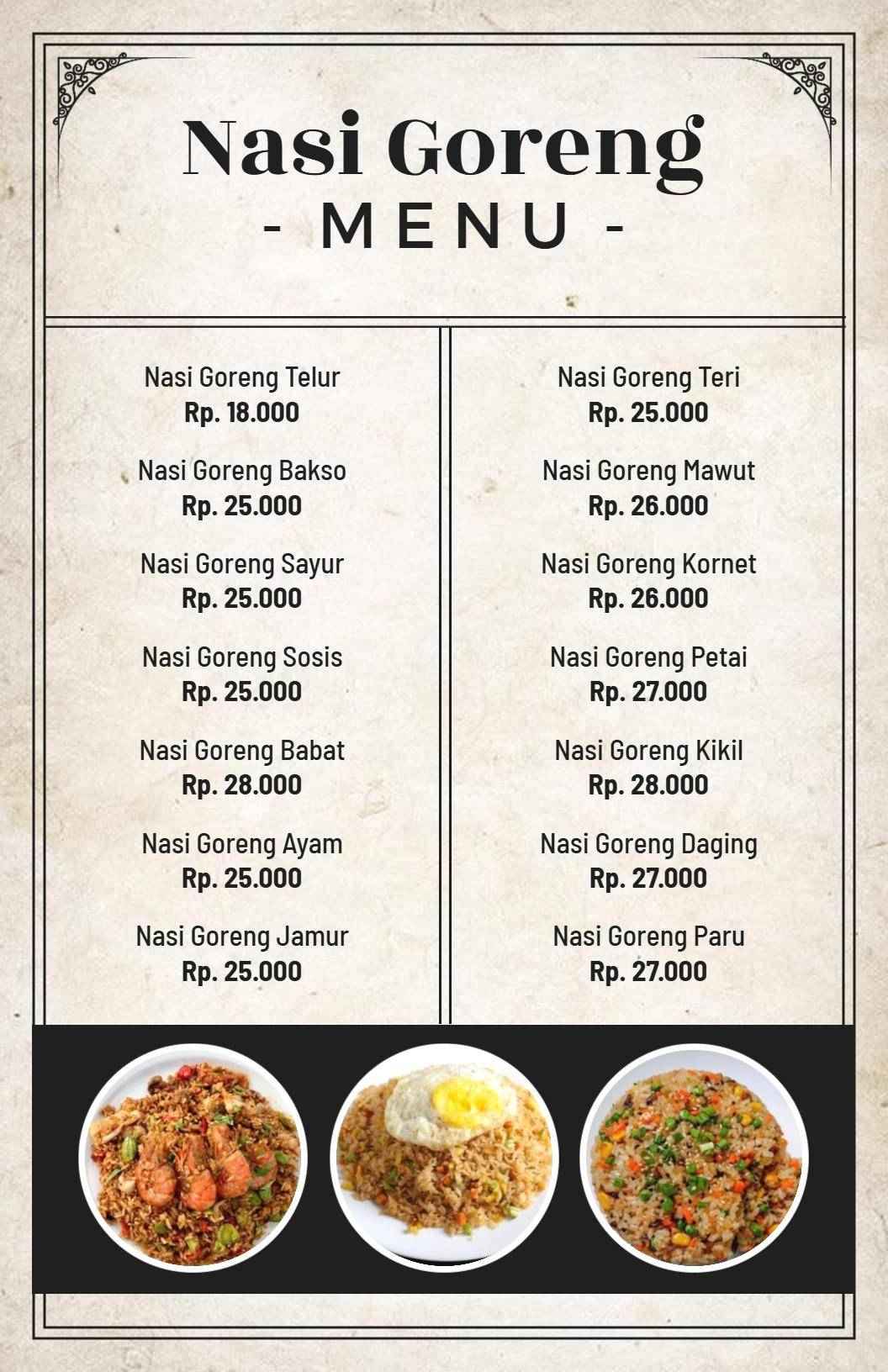 Templat Menu Makan Malam Nasi Goreng Yang Elegan Dengan Nuansa Hitam-Putih