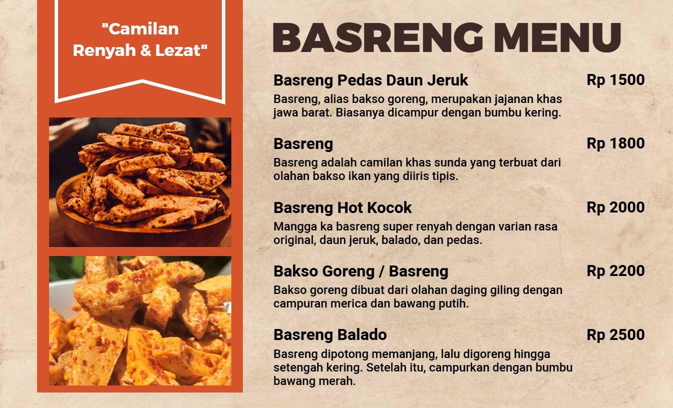 Templat Menu Makanan Aneka Basreng Pedas Dengan Cita Rasa Unik