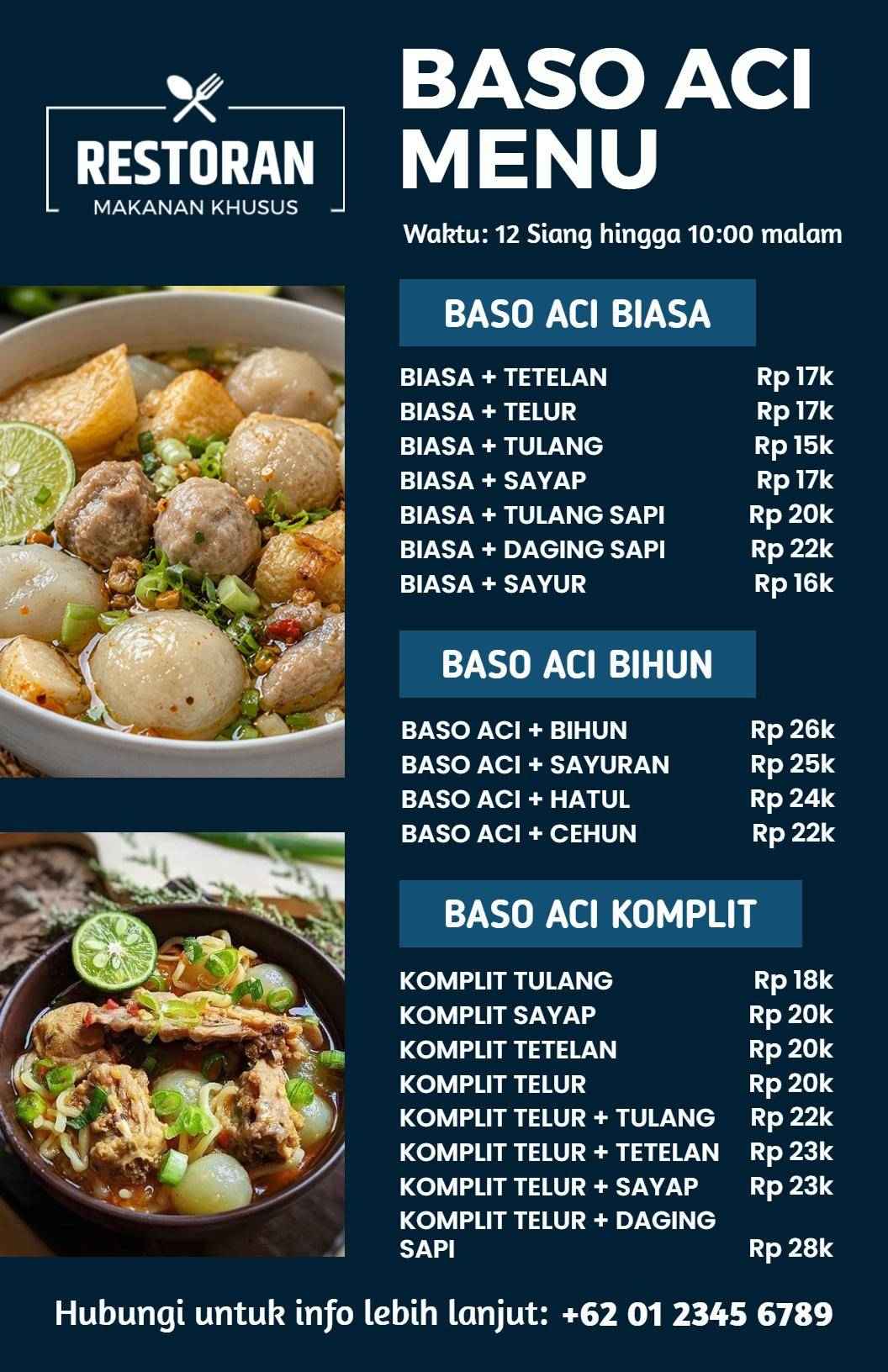 Templat Menu Makanan: Baso Aci Tradisional Dan Pilihan Sup Gurih