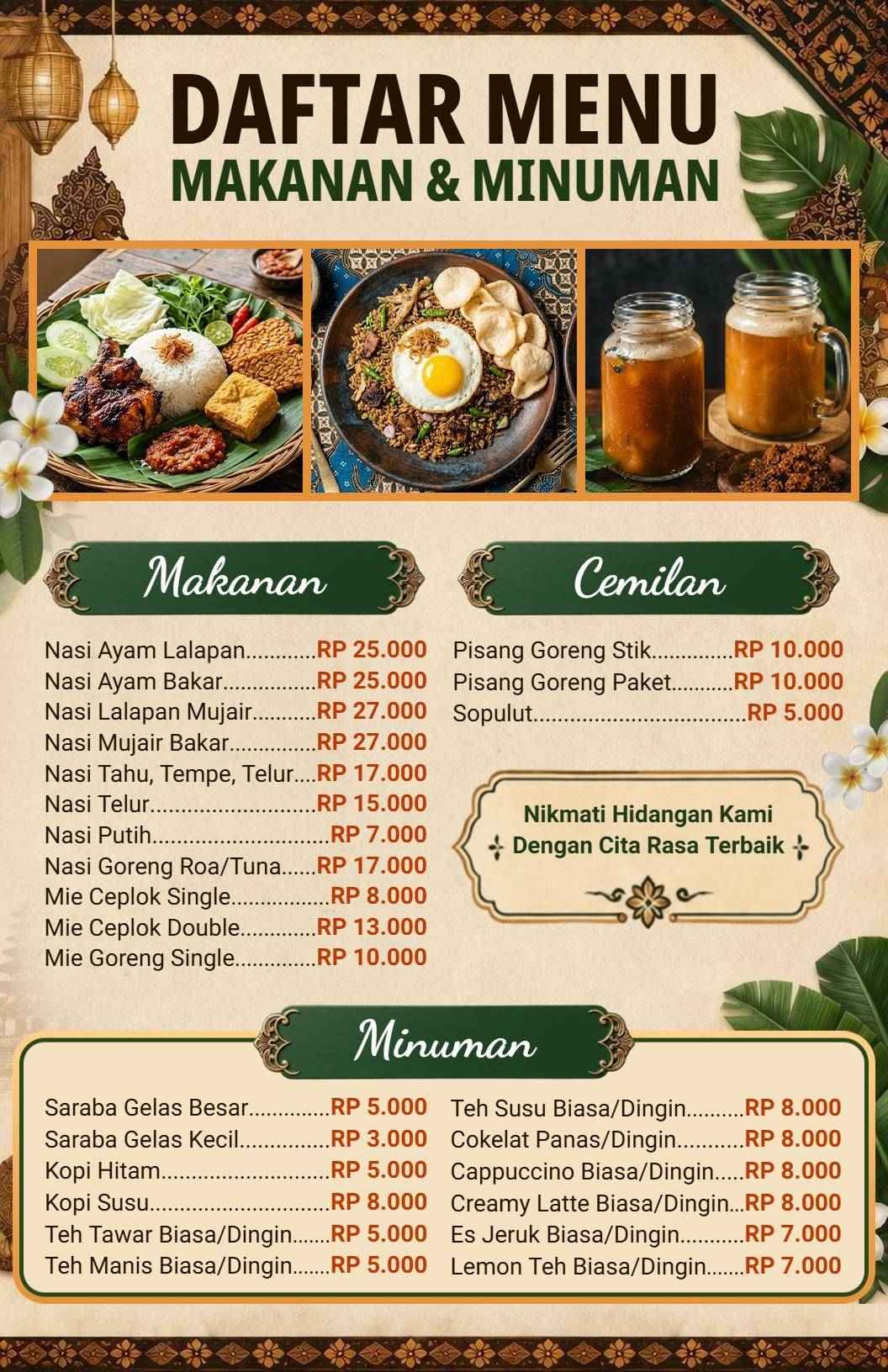 Templat Menu Makanan Dan Minuman Indonesia Yang Terinspirasi Oleh Budaya