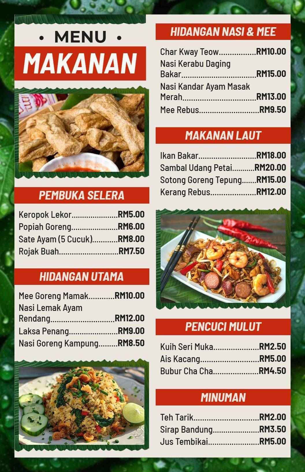 Templat Menu Makanan Hidangan Tradisional Malaysia