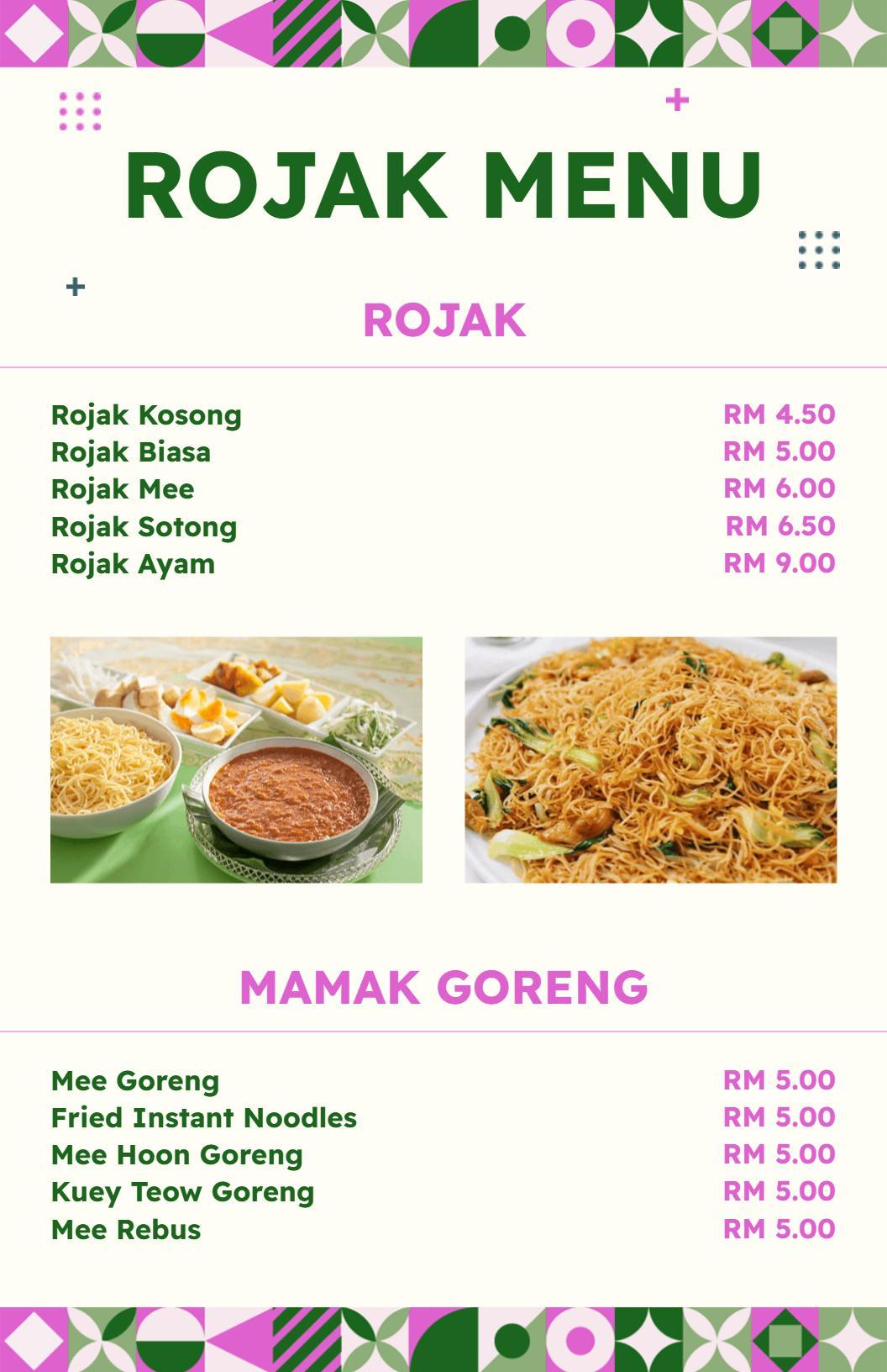 Templat Menu Makanan Pilihan Rojak Dan Mamak Goreng Sedap