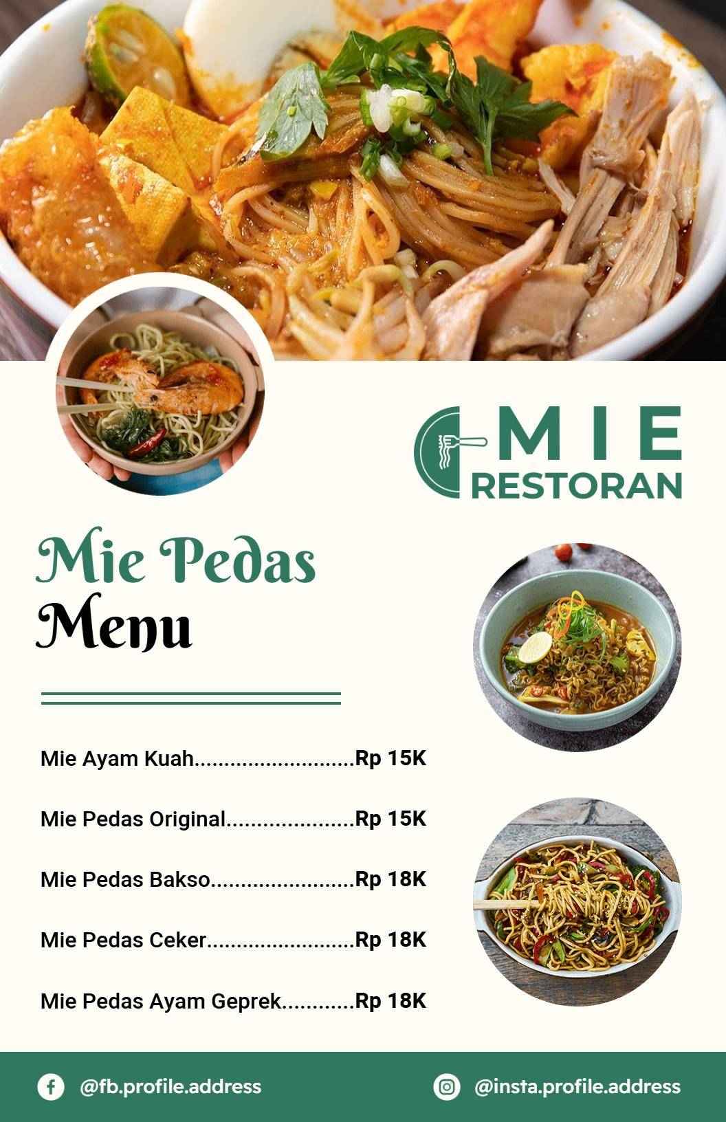 Templat Menu Makanan Restoran Mi Indonesia Klasik